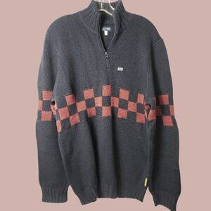 Armani Jeans Vtg Mens Black & Red Checkered Half-Zip Sweater Made In Italy Large